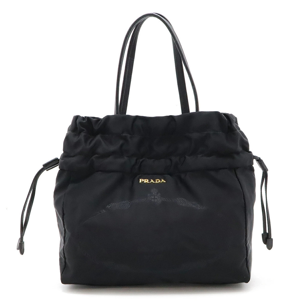 Prada jacquard tote bag handbag drawstring leather black Nero Black